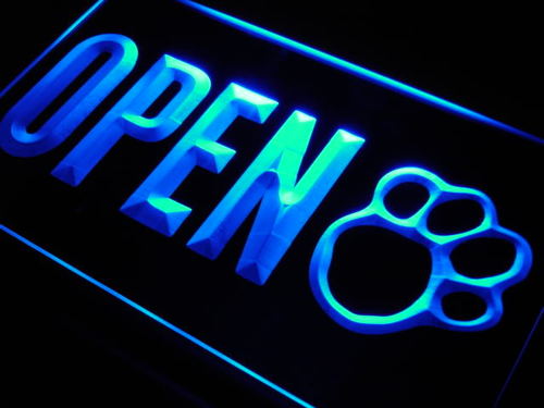 OPEN Dog Paw Print Grooming Shop Neon Light Sign